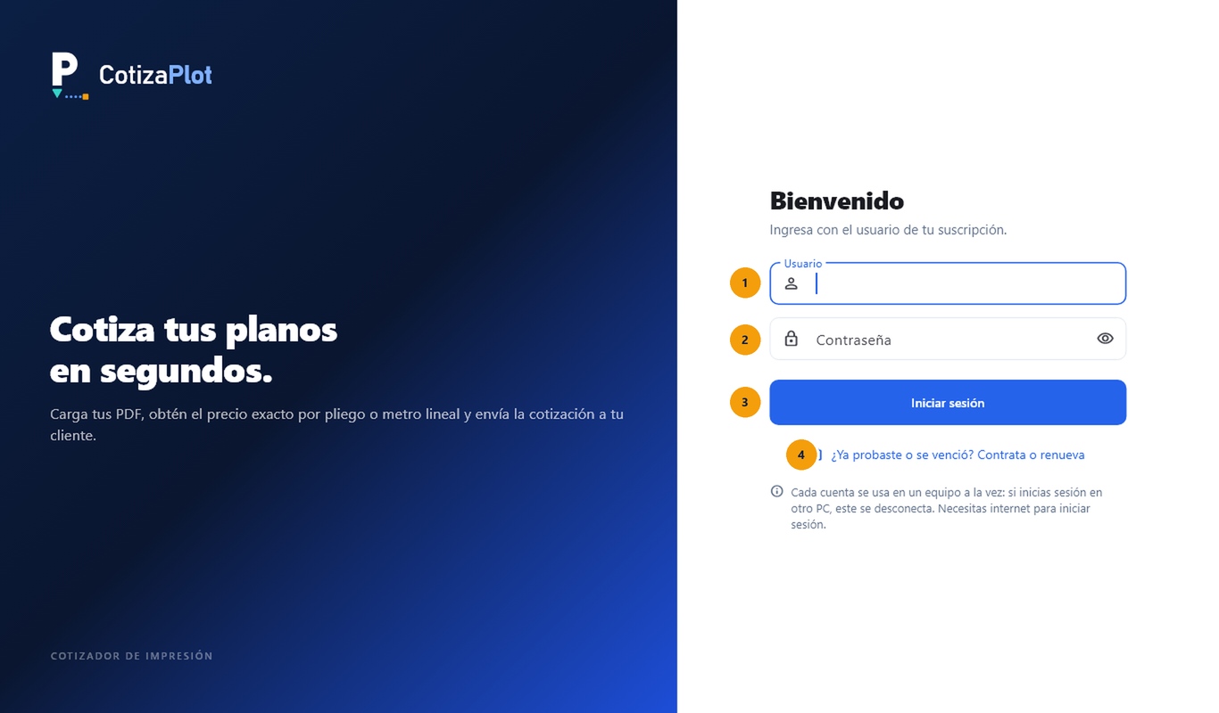 Captura de pantalla de CotizaPlot: Instala el programa e inicia sesión