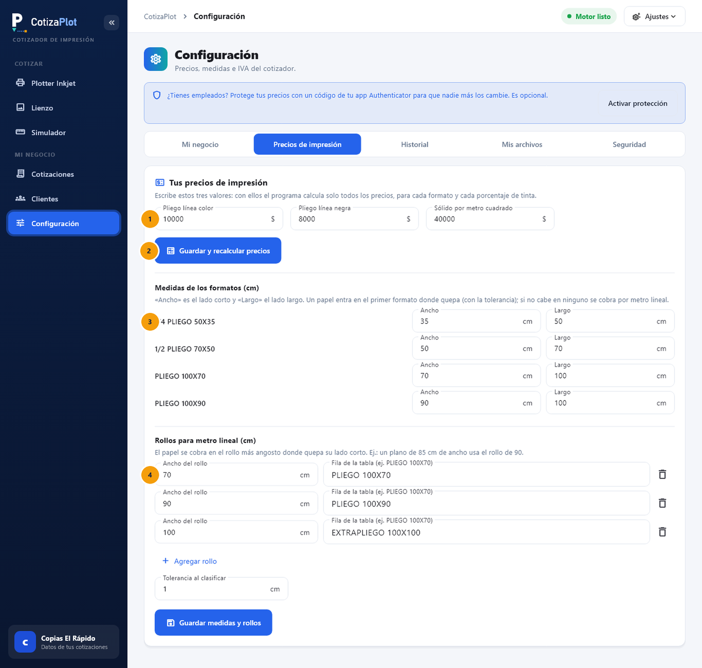 Captura de pantalla de CotizaPlot: Pon tus precios