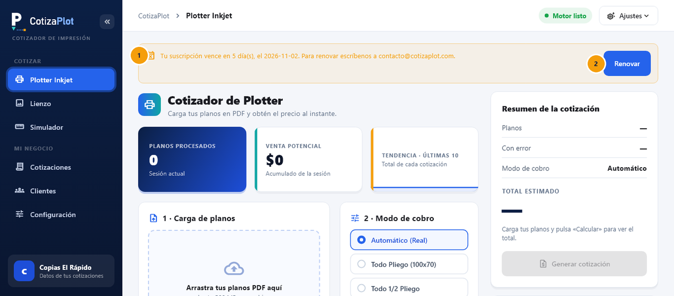Captura de pantalla de CotizaPlot: Renueva tu suscripción